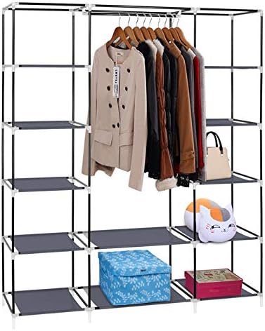 Knocbel Portable Closets Freestanding Closet Organzier Clothes Garment Rack Dustproof & Waterproof Fabric Cover with Storage Shelves & 1 Hanging Rod, 58" W x 17" D x 68.9" H Gray - Image 5