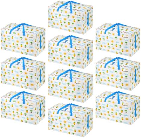 VENO 10 Pack Extra Large Heavy Duty Moving Bags with Wide Opening & Reinforced Handles, Reusable Storage Tote Bags with Strong Zippers for Clothes, College Dorm Essentials & Moving Supplies by Veno