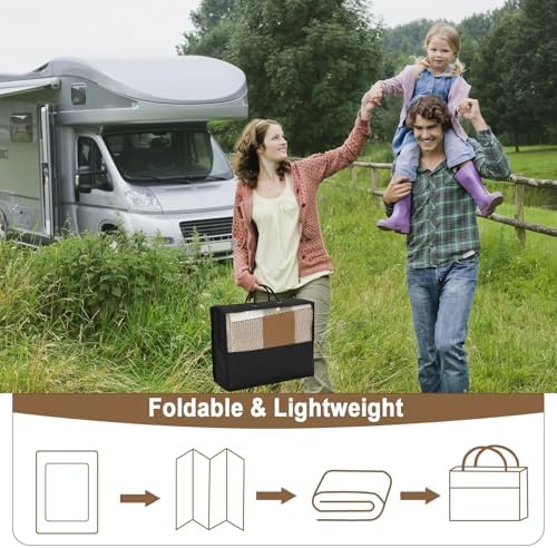 GlowSol 9x18 Outdoor Reversible Rug Waterproof UV Resistant Plastic Straw Rug Modern Outdoor Checkered Rug, Portable Picnic Mat with Stakes, Large Camping Carpet for Backyard, Balcony, Brown - Image 7