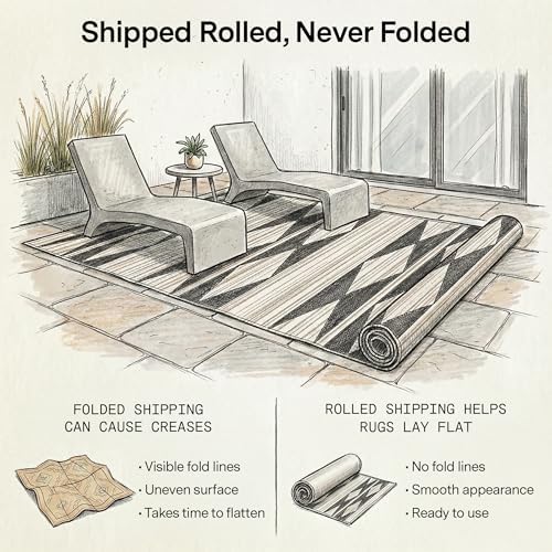 Fab Habitat Outdoor Rug - Waterproof, Fade Resistant, Crease-Free - Premium Recycled Plastic - Geometric Tribal - Patio, Deck, Porch, Balcony, Laundry Room - Cairo - Natural & Black - 4 x 6 ft - Image 4