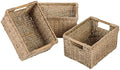 Natural Seagrass Basket with Wooden Handle, Medium Rectuangular Wicker Basket for Living Room 12.2 x 8.9 x 6.7 inches - 3 Pack by VATIMA