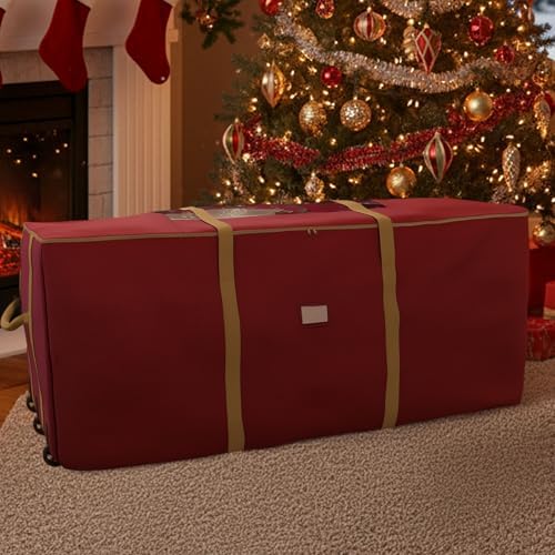 Christmas Tree Storage Tote with Wheels - Rolling Holiday Container for 9-Foot Faux Trees, Garlands, Inflatables, and Other Decor by Elf Stor (Red) - Image 7