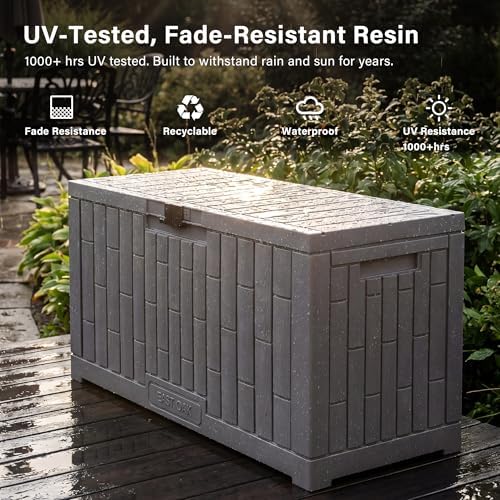 EAST OAK Outdoor Storage Box, 80 Gallon Deck Box, Waterproof Resin Storage Bin for Patio Cushions, Gardening Tools, Lockable, UV Resistant, Grey - Image 3