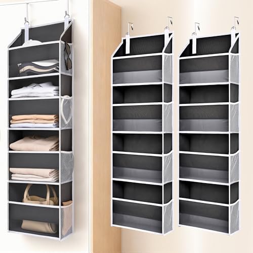 ULG 2 Pack Small Over Door Organizer with 4 Large Pockets 8 Mesh Side Pockets, Hanging Storage Organizer with Clear Window Kids Toys Deep Gray by ULG
