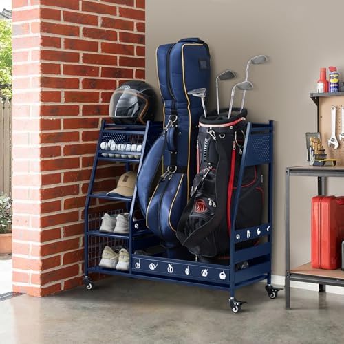 Lauren&Harold Golf Bag Organizer Garage Storage, Golf Storage Rack Stand Fits 2 Golf Bags, Golf Clubs and Other Golfing Equipment Accessories, Golf Organizer for Garage, Club, Shed, Basement by LaurenHarold