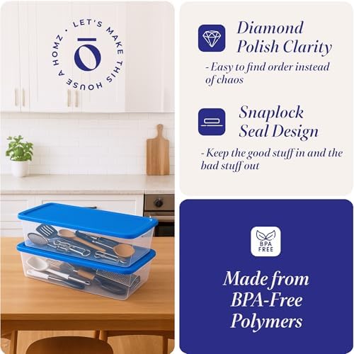 HOMZ 2-Pack Snaplock, Large Clear Plastic Storage Organizer Bins w/Lids, 41 Quart, Blue - Stackable Container Boxes for Bedroom, Bathroom, Garage, and Office Organization - Image 3