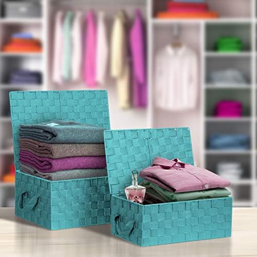 Sorbus Woven Storage Basket with Lid, Set of 3 (Aqua) - Image 3