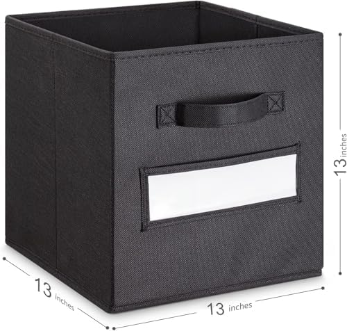 13x13x13 storage cube bins (Set of 10) Fabric storage cubes with 10 Labels Window Cards & a Pen, storage cubes 13x13, Collapsible 13 inch cube storage bins, Cubby Organizer Boxes, Black - Image 3