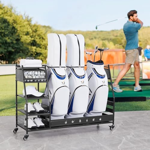 Lauren&Harold Golf Bag Organizer Garage Storage, Golf Storage Rack Stand Fits 2 Golf Bags, Golf Clubs and Other Golfing Equipment Accessories, Golf Organizer for Garage, Club, Shed, Basement - Image 2