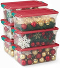 HOMZ Holiday Tote Plastic Storage Bin with Lid, 64 Qt, Clear/Red, 6 Pack by Homz