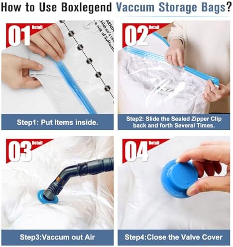 BoxLegend Vacuum Bag 6 Pieces, 3L*80x60cm +3S*60x40cm,Vacuum Storage Bag Travel Vacuum Reusable Garment Bag for Clothing Duvets Bed Wash Pillow Wool Blankets - Image 5