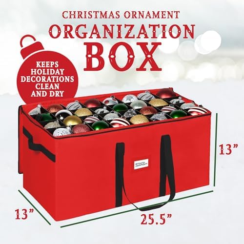 Christmas Ornament Storage Container,Box Stores Up to 128-3 inch ornaments, Adjustable Dividers, Large Organizer Bin to Protect and Store Holiday Décor - Red - Image 3