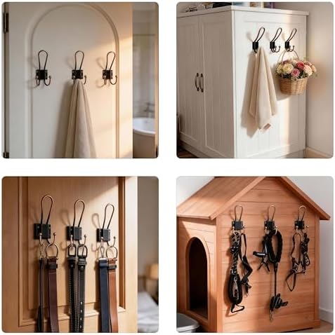 WEBI Coat Hooks Wall Mount,5 mm Thick,10 Large Rustic Triple Hooks,Heavy Duty Metal Vintage Backpack Wall Hooks for Hanging Clothes,Robe,Towel,Closet,Farmhouse,Mudroom,Antique Copper - Image 5