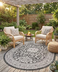 Rugs.com - Outdoor Aztec Rug – 5' 3 x 8' Oval Charcoal Gray Indoor/Outdoor Rug – Weather-Resistant Flatweave for Patios, Decks, and Porches by Rugscom
