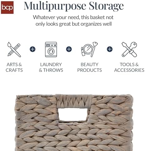 Best Choice Products 12x12in Pack of 5 Cube Storage Baskets, Water Hyacinth Multipurpose Collapsible Organizers, Handwoven Laundry Totes for Laundry, Living Room, Kids Room & Nursery - Gray - Image 5