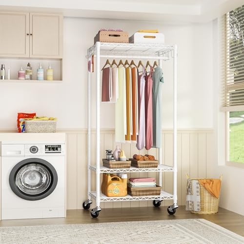 FUTASSI Rolling Clothes Rack, Clothing Racks for Hanging Clothes, White - Image 4