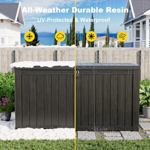 Outdoor Waterproof Resin Storage Deck Box Lockable Outside Bench UV Resistant Bin Patio Porch Furniture Pool Float Garden Tool Cushion (Black, 180 Gallon) - Image 6