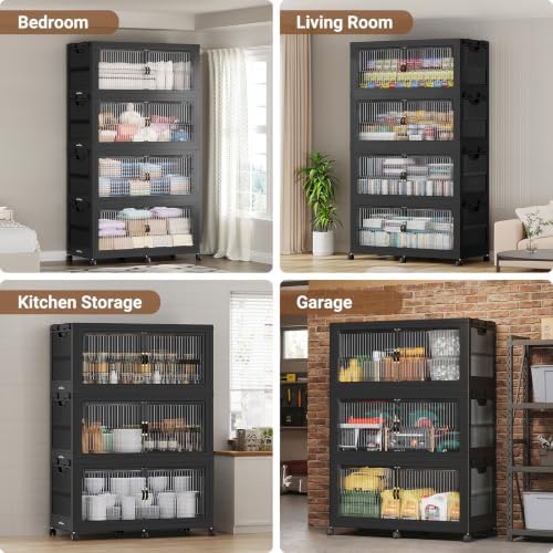 BROVIEW 1360Qt Stackable Storage Bins with Lid for Home Dorm, 4Pack Black - Image 7