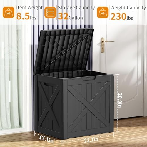 Vixzen 32 Gallon Deck Boxes Outdoor Waterproof, Lockable Outdoor Storage Bench for Patio Cushions, Garden Tools, Pool Supplies (Black, 32 Gallon) - Image 6