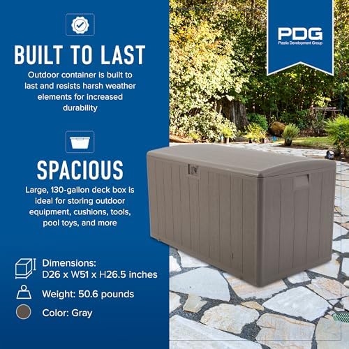 Plastic Development Group Outdoor Deck Box, Soft Close, Driftwood, 130 Gal - Image 3