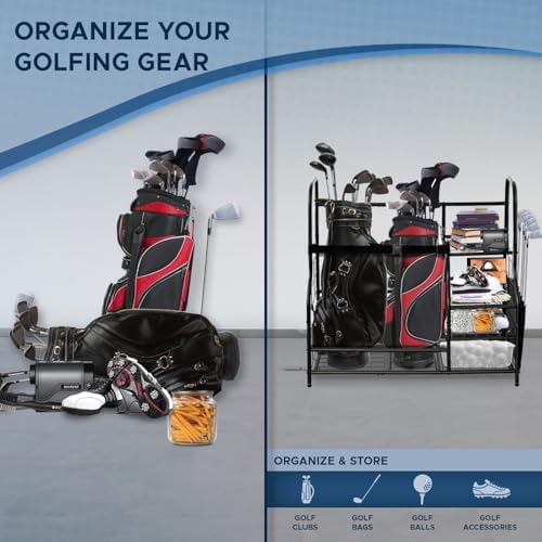 Morvat Golf Storage Bag Organizer, Fits Two Golf Bags, Metal Durable Rack Stand for Golfing Equipment, Golf Balls & Accessories, for Home, Garage, Basement, Shed (Style 2) - Image 4