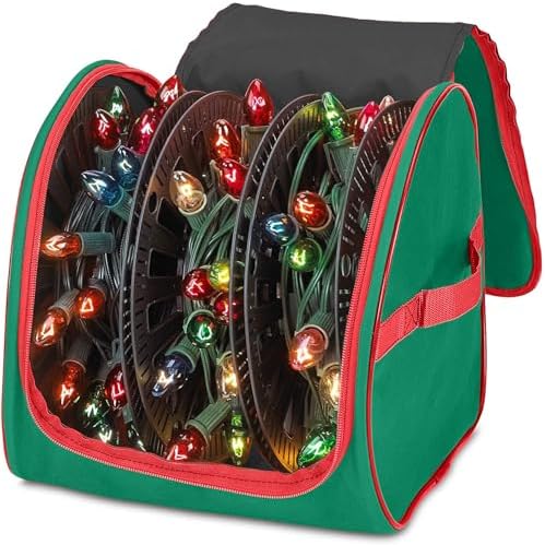 Premium Christmas Light Storage Bag – Heavy-Duty 600D Tear-Proof Material with Reinforced Handles – Includes 3 Reels, Stores up to 375 Ft of Mini Lights & Extension Cords – Green with PVC Lining by HOLDN%E2%80%99STORAGE