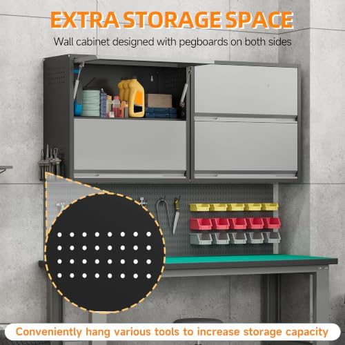 Garage Wall Cabinet, 25.6" H Metal Wall Cabinet with 2 Up-Flip Door - Image 6