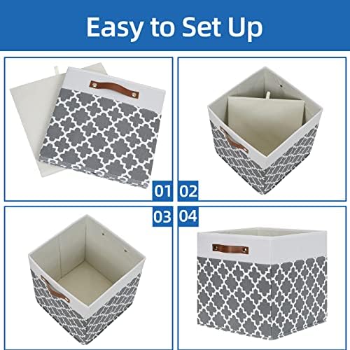 Temary Cube Storage Bins 13x13 - 4 Pack Cube Storage Bins for Shelf with Handles (Grey Lattice) - Image 7