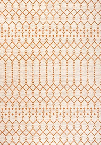 Eyely Moroccan Textured Weave Area Rug 5X8 Cream/Orange, Indoor Outdoor Rug - Image 3