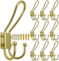 WEBI Coat Hooks Wall Mount,5 mm Thick,10 Large Triple Gold Hooks,Heavy Duty Metal Backpack Wall Hooks for Hanging Clothes,Robe,Towel,Closet,Farmhouse,Mudroom,Gold by WEBI
