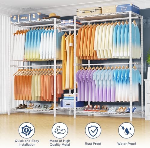 Ulif E12 Max Clothes Rack，Heavy Duty Freestanding Garment Rack with Shelves，Metal Clothing Closet Storage System for Hanging Clothes，83" W x 16" D x 76.5" H, Hold 1060 lbs，White - Image 6