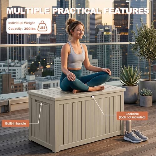 EFU Outdoor Storage Box 330 Gallon Deck Box, Waterproof Resin, Grey - Image 6