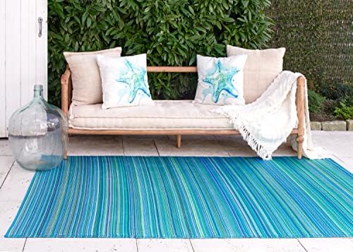 Fab Habitat Outdoor Rug - Waterproof, Fade Resistant, Crease-Free - Premium Recycled Plastic - Striped - Porch, Deck, Balcony, Hallway, Poolside - Cancun - Turquoise & Moss Green - 2.5 x 8 ft Runner by FabHabitat
