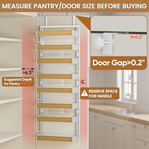 POKIPO 8 Tier Over The Door Pantry Organizer, 2 IN 1 Wall Mount or Hanging Spice Rack Seasoning Shelves with Adjustable Basket, Back of Door Organizer and Storage for Kitchen Cabinet and Room Closet - Image 3