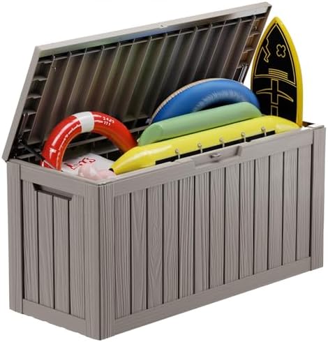 Vixzen 80 Gallon Deck Boxes Outdoor Waterproof, Resin Lockable Storage Box for Patio Cushions Storage Furniture, Garden Tools, Pool Supplies, Weatherproof and UV Resistant (Grey, 80 Gallon) by Vixzen