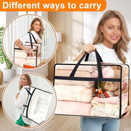 8 Pack Clear Clothes Storage Bags, 60L Vinyl Blanket Storage Containers with Heavy Duty Zipper, Foldable Moving Bags, Closet Organizers for Bedding, Clothing, Comforters, Linens, Duvet - Image 2
