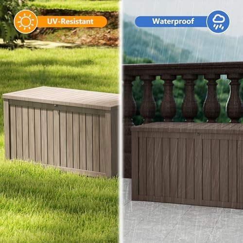 180 Gallon Deck Boxes Outdoor Waterproof, Outdoor Storage Box with Lockable Lid & UV-Resistant for Patio Furniture, Outdoor Cushions, Garden Tools and Pool Supplies, Light Brown - Image 2