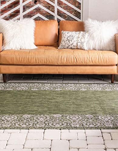 Unique Loom Outdoor Border Collection Area Rug - Floral Border (10' x 14' 1" Rectangle, Green/ Ivory) - Image 3