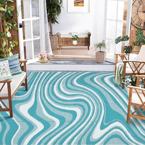 Garvee Large Modern Outdoor Rug 9x18 Patio Rugs Outdoor, Light Blue - Image 2