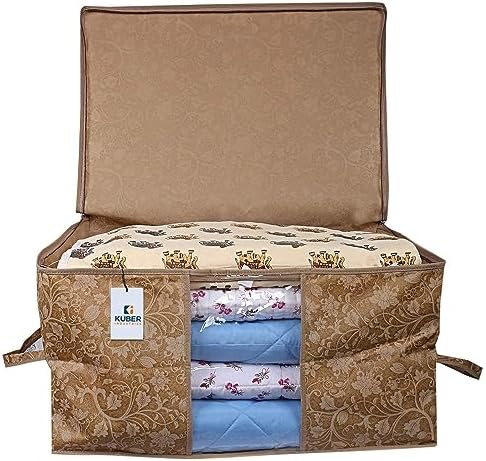 Kuber Industries Foldable Underbed Storage Bag|Organizer For Clothes Large|Non-Woven Comforter, Blanket Cover|Metalic Print & Side Handle|Pack of 6 (Brown) - Image 3