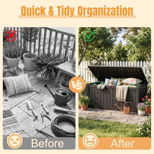 Outdoor Storage Box, 260 Gal Waterproof Resin Deck Box w/Support Rod - Image 5