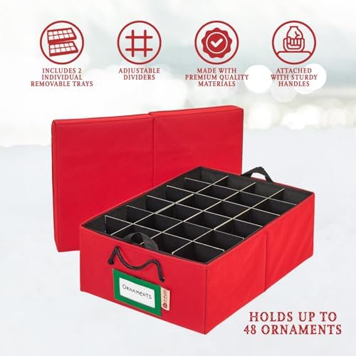 HOLDN’ STORAGE Christmas Ornament Storage Container Box with Dividers – Convenient Durable 2 Individual Removable Trays Fits Up to 48-3” Ornaments. - Image 3