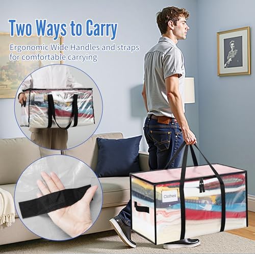 BAGAIL Heavy Duty Moving Bags with Strong Handle, Extra Large Moving Boxes, Storage Tote for Clothes, College Moving Supplies(Clear,93L-12pack) - Image 6