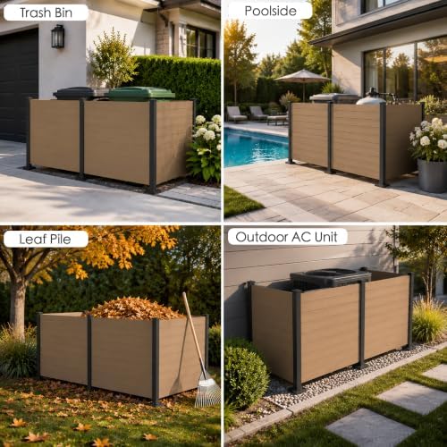 Kozyard 50" W x 48" H Outdoor Privacy Screen with Aluminum Posts, Air Conditioner Fence Panels, Pool Equipment Enclosure, Trash Can Screen Fence Kit for Outside Backyard Patio, Taupe, 4 Panels - Image 6