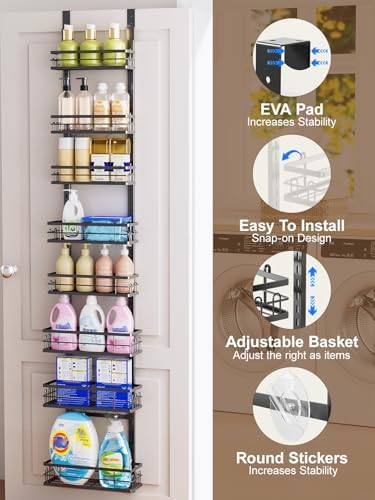 Delamu 9-Tier Over the Door Pantry Organizer, Adjustable Pantry Door Organizers and Storage, Metal Hanging Basket Wall Spice Rack Seasoning Organizer, Door Organizer Kitchen Bedroom Bathroom,12"Black - Image 4