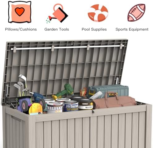 Mars Villa Deck Box, Outdoor Storage Box Waterproof, 120 Gallon, Grey - Image 4