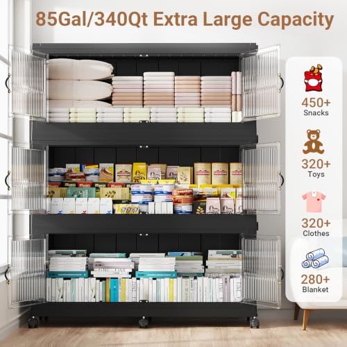 BROVIEW 340Qt Stackable Storage Bins with Lid for Home Dorm, 1Pack Black - Image 3