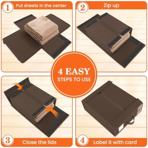 WOWBOX Sheet Organizers and Storage,Closet Bed Sheet Organizer Under Bed Storage and Organization with Label Cards & Clear Window for Bedding Sheets,Duvet Covers,Blankets (10 Pack，Brown) - Image 4