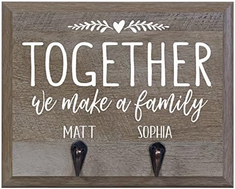 Rooms Organized Personalized Re-Engineered Couple Names Barn Wood Decor Wall Mounted Coat Hat and Dog Leash Rack Storage with 2 Metal Hooks 10" w x 8" h 4.25" deep by LifeSongMilestones