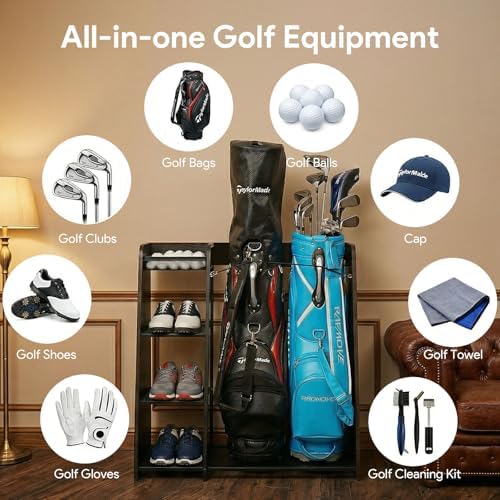 Golf Bag Storage Organizer for Garage Holds 2 Golf Bags - Image 3
